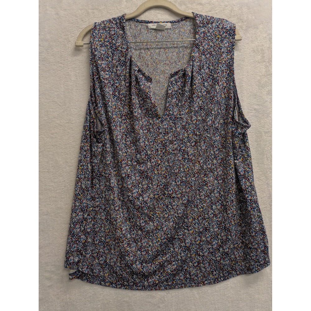 Liz Claiborne 1X Sleeveless Floral Print V-Neck Top Blouse Women's Plus Size‎